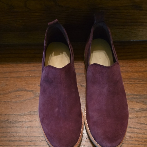 Womens CLARKS Suede Slip-On Casual Shoes in Burgundy - 8 - Picture 2 of 7
